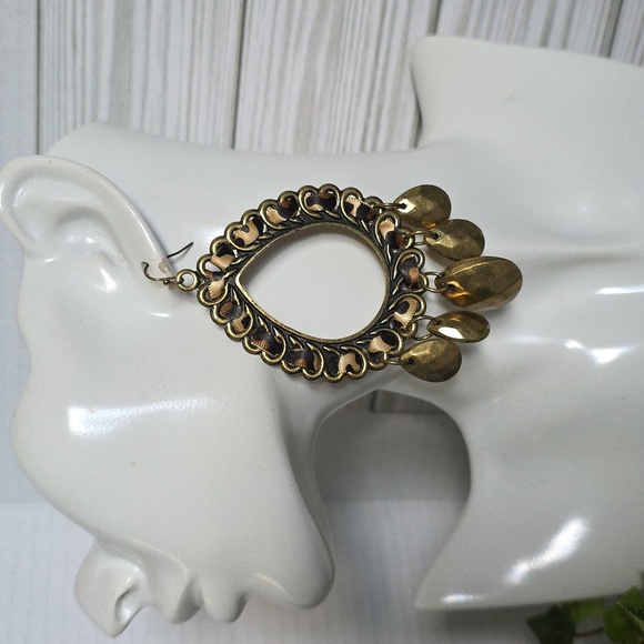 Large Statement Gold Teardrop Animal Print Earrings - Picture 5 of 7